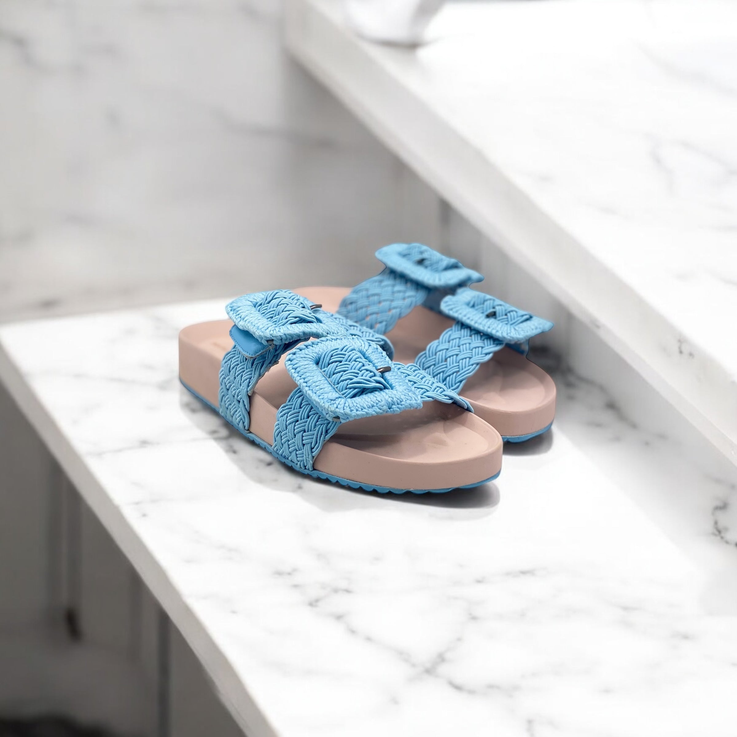 Flat Sol Azul Bebê com Pêssego