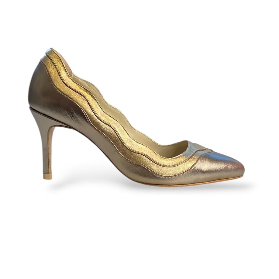 Scarpin Wave Prata velho com Champagne